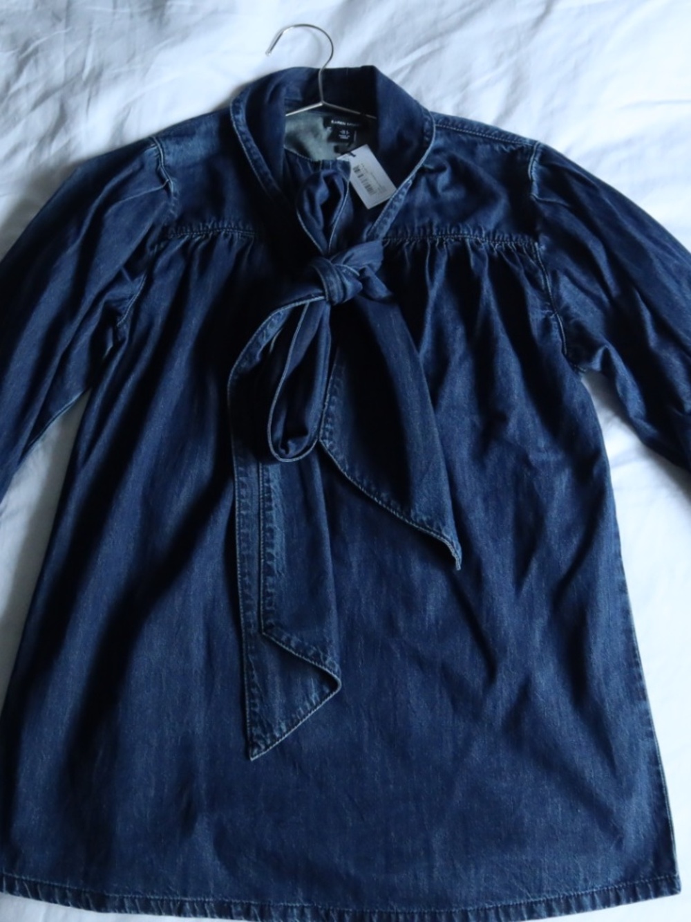 Karen Millen Women's Denim Pussybow Blouse (Size:4, With Tags)